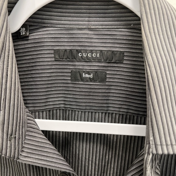 GUCCI | Charcoal Grey Pinstripe Fitted Button Up Shirt - Picture 2 of 3